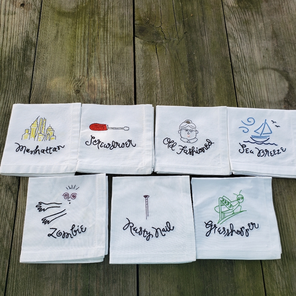 Pottery Barn Embroidered Cocktail Napkins Set - White